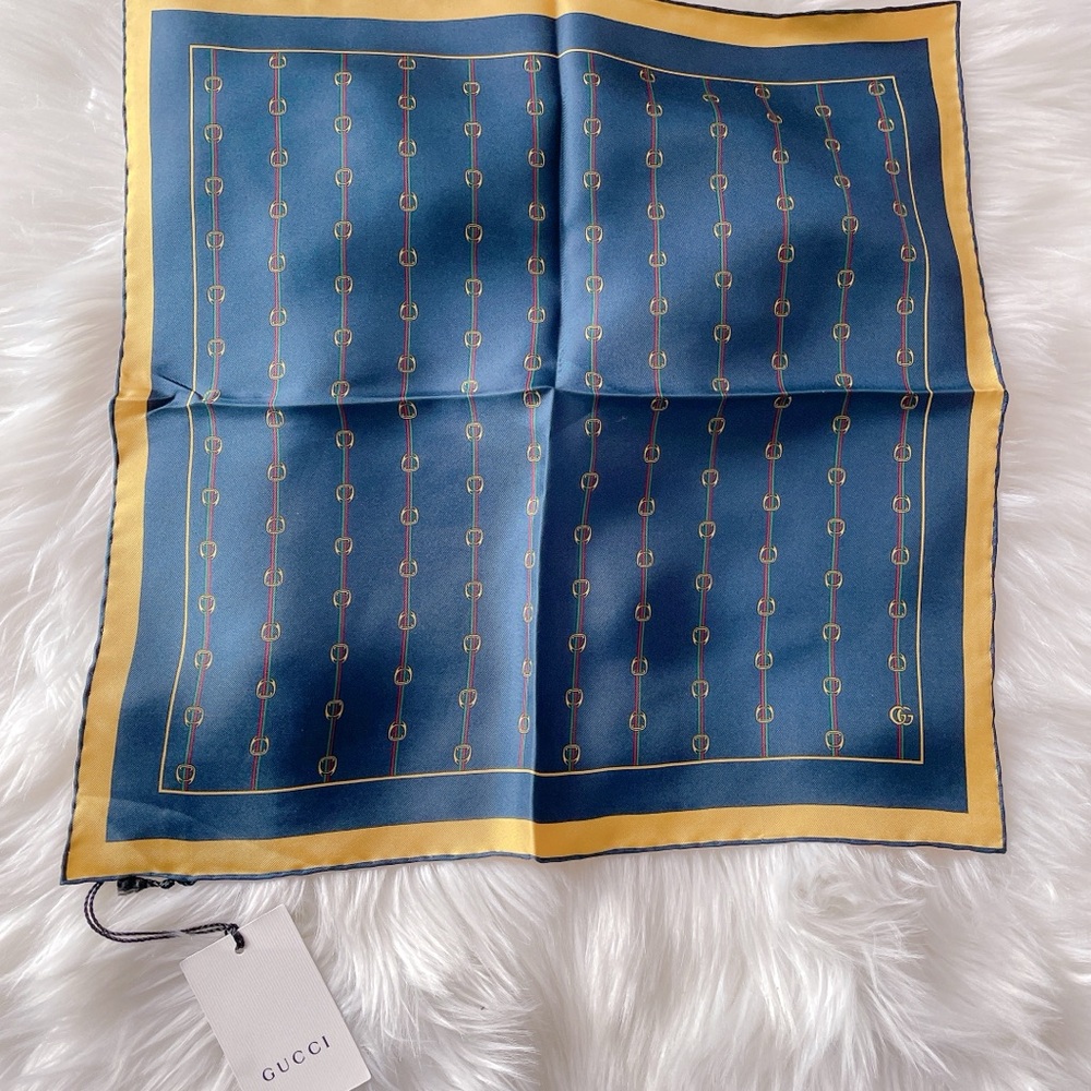 Gucci Blue and Yellow Silk Scarf